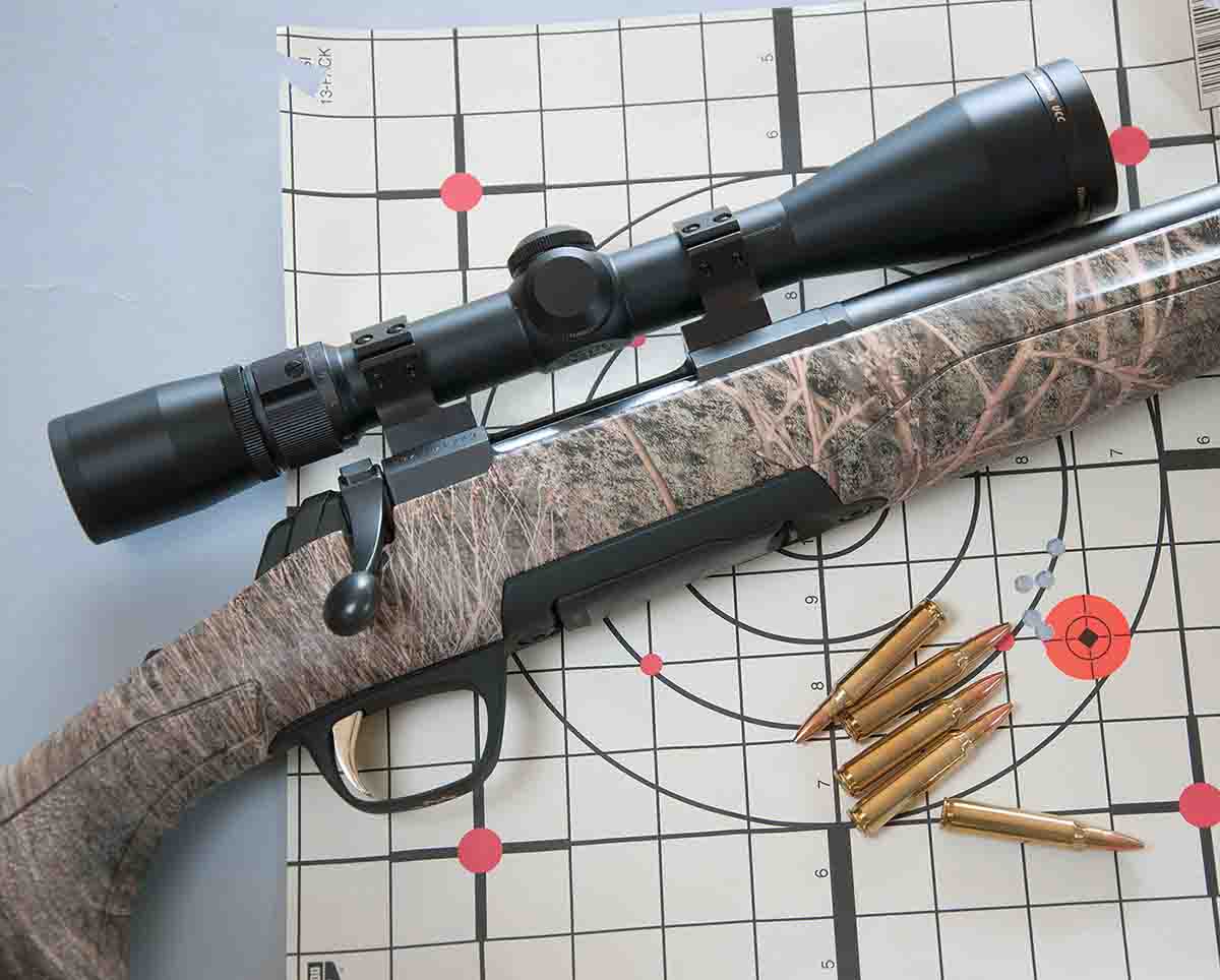 Browning’s X-Bolt, like this Varmint Stalker .223 Remington topped with a Nikon Monarch UCC 3-9x 40mm scope, has been the company’s flagship rifle since 2008. Note the square button at the top of the bolt handle; it allows for bolt manipulation while the rifle’s safety is in the “safe” position.